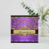 Invitation Élégant Purple Gold Damask Pearl Party (Debout devant)
