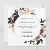 Invitation Élégant Purple Gold Floral Thanksgiving Dîner (Devant)