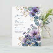 Invitation Elegant Purple Gold Glitter Floral Eucalyptus (Debout devant)