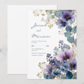 Invitation Elegant Purple Gold Glitter Floral Eucalyptus (Devant / Derrière)