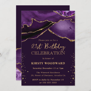 Invitation Élégant Purple & Gold Parties scintillant Agate 21