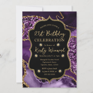 Invitation Élégant Purple & Gold Parties scintillant Agate 21