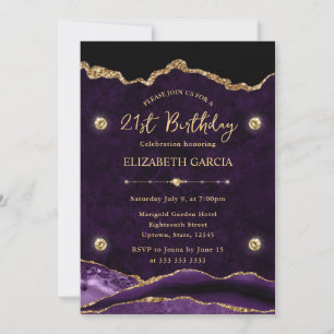 Invitation Élégant Purple & Gold Parties scintillant Agate 21