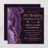 Invitation Élégant Purple & Gold Parties scintillant Agate 21 (Devant / Derrière)