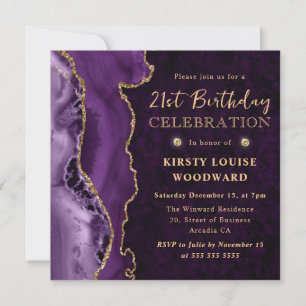 Invitation Élégant Purple & Gold Parties scintillant Agate 21
