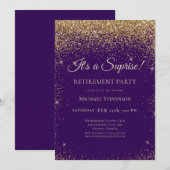 Invitation Élégant Purple Gold Surprise Parti de retraite (Devant / Derrière)