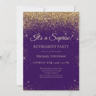 Invitation Élégant Purple Gold Surprise Parti de retraite