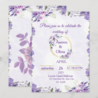 Invitation Elegant Purple Gold Watercolor Floral Wedding Invi