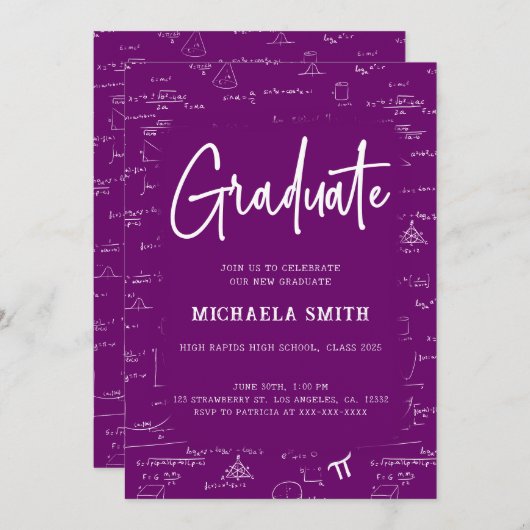 Invitation Elegant Purple Graduate Math Graduation (Devant / Derrière)