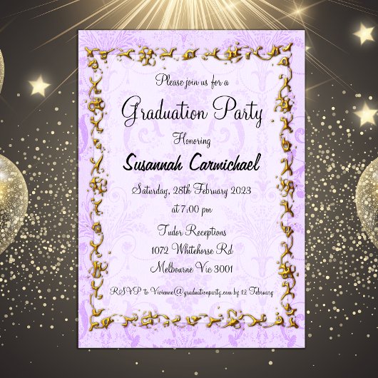 Invitation Élégant Purple Graduation Party