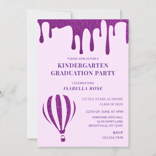 Invitation Élégant Purple Kindergarten Graduation Party (Devant)