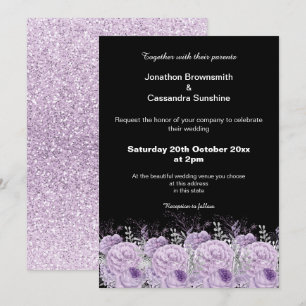 INVITATION ÉLÉGANT PURPLE NOIR MARIAGE PARTIES SCINTILLANT FL