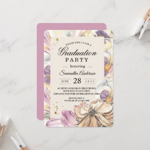 Invitation Élégant Purple & Pansy Floral Graduation Party