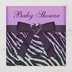 Invitation Elégant Purple Parties scintillant Zebra Baby show