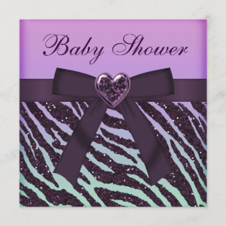 Invitation Elégant Purple Parties scintillant Zebra Baby show