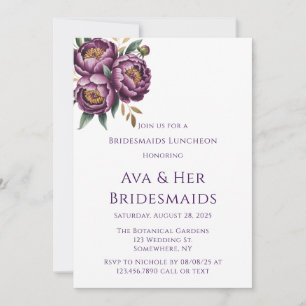 Invitation Élégant Purple Peonies Bridesmaids Déjeuner