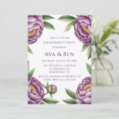 Invitation Élégant Purple Peony Floral Engagement (Debout devant)