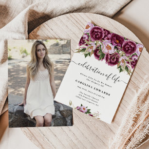 Invitation Elegant Purple Photo Celebration Of Life Memorial 