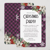 Invitation Elegant Purple Plaid Botanical Christmas Party (Devant / Derrière)