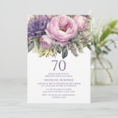 Invitation Élégant Purple Rose Floral 70e anniversaire (Debout devant)