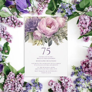 Invitation Élégant Purple Rose Floral 75e anniversaire