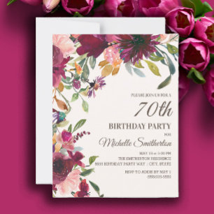 Invitation Élégant Purple Rose or Floral 70e anniversaire