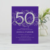Invitation Elégant Purple Silver 50e anniversaire (Debout devant)