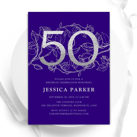 Invitation Elégant Purple Silver 50e anniversaire