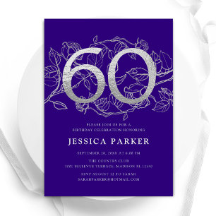 Invitation Elégant Purple Silver 60e anniversaire