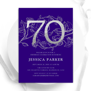 Invitation Elégant Purple Silver 70e anniversaire
