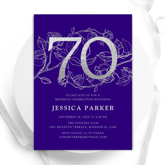 Invitation Elégant Purple Silver 70e anniversaire