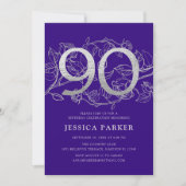 Invitation Elégant Purple Silver 90e anniversaire (Devant)