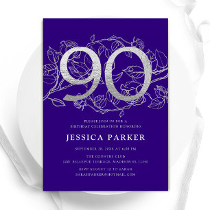 Invitation Elégant Purple Silver 90e anniversaire