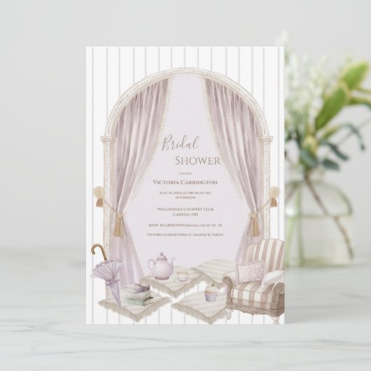 Invitation Elegant Purple Stripe Bridal Shower (Debout devant)