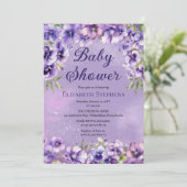 Invitation Elegant Purple Violets Floral Baby Shower (Debout devant)