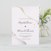 Invitation Elegant purple watercolor gold glitter wedding  (Debout devant)