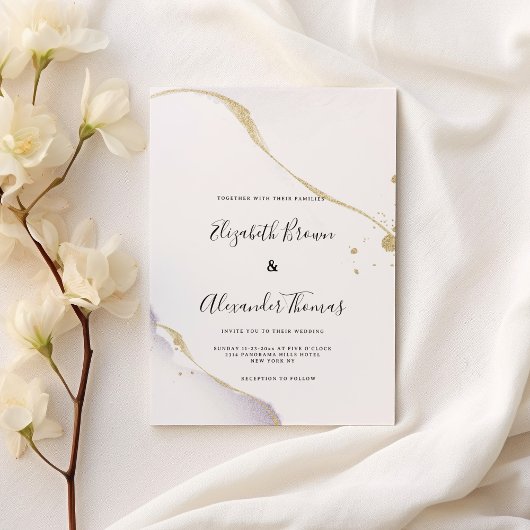 Invitation Elegant purple watercolor gold glitter wedding 