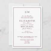 Invitation Élégant QR Code Burgundy Classic Monogram Mariage (Devant)