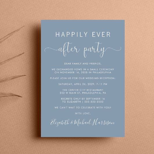 Invitation Elégant QR Code Dusty Blue Wedding Réception