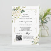 Invitation Elégant QR Code Fleurs blanches Mariage or (Debout devant)