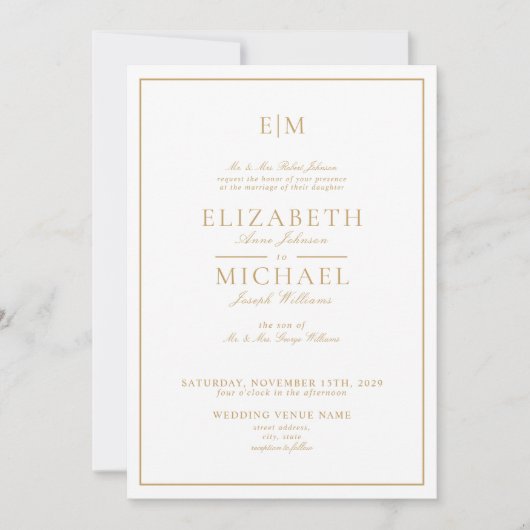 Invitation Élégant QR Code Gold Classic Monogramme Mariage (Devant)