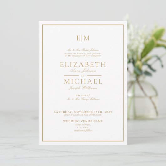 Invitation Élégant QR Code Gold Classic Monogramme Mariage (Debout devant)