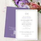 Invitation Élégant QR Code Lavender Classic Monogram Mariage
