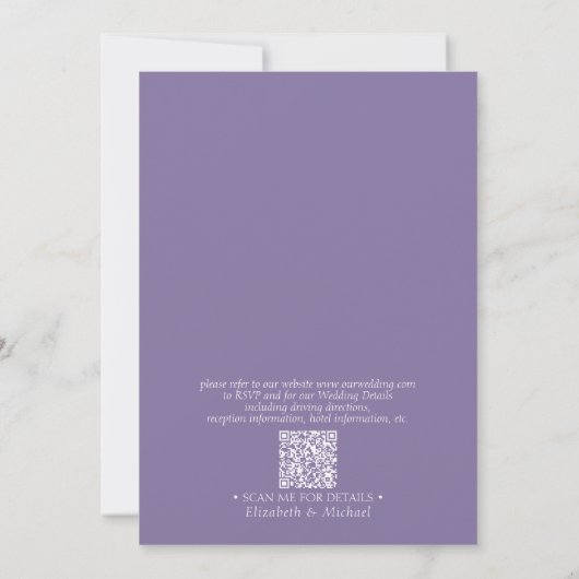 Invitation Élégant QR Code Lavender Classic Monogram Mariage (Dos)