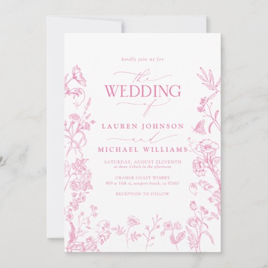 Invitation Elégant QR Code Mariage chinois rose (Devant)