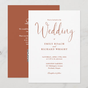 Invitation Élégant QR Code moderne Mariage en terre cuite