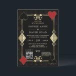 Invitation Elégant QR Code Roaring 20s Gold Art Déco Mariage<br><div class="desc">Design unique et élégant avec code QR moderne, forme Art Déco or avec Fleur-de-lis, costumes de cartes à jouer, initiales à l'arrière ; le tout sur arrière - plan motif Art Déco or. Utilisez l'outil Personnaliser pour ajouter vos informations. Pour les articles correspondants, veuillez visiter ma collection de Mariages de...</div>