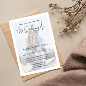 Invitation Elégant QR Code RSVP Photo Bleu Floral Simple