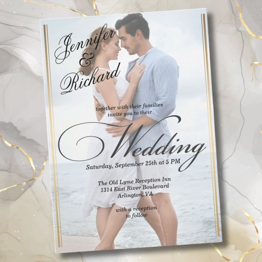 Invitation Elégant QR Code RSVP Photo Mariage moderne