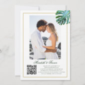 Invitation Elégant QR Tropical Monstera Leaf Gold Photo Plage (Dos)